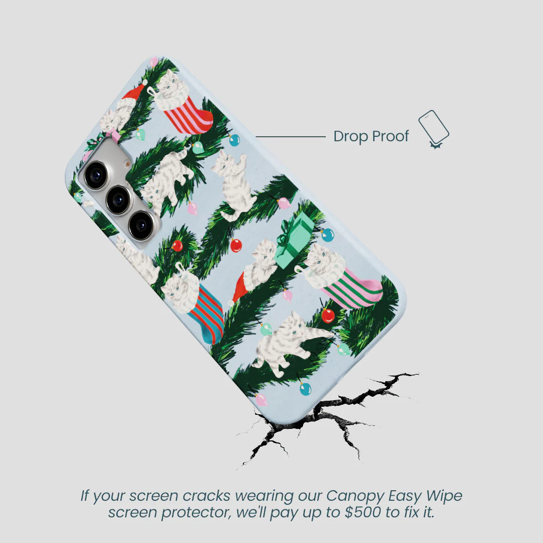 Powder Blue Christmas Kittens Samsung Galaxy S25 Case - Image 5