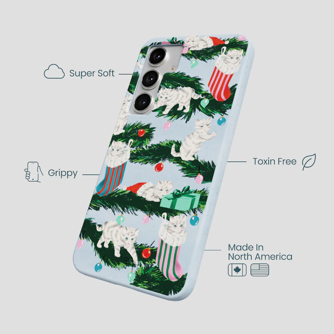 Powder Blue Christmas Kittens Samsung Galaxy S25+(Plus) Case - Image 4