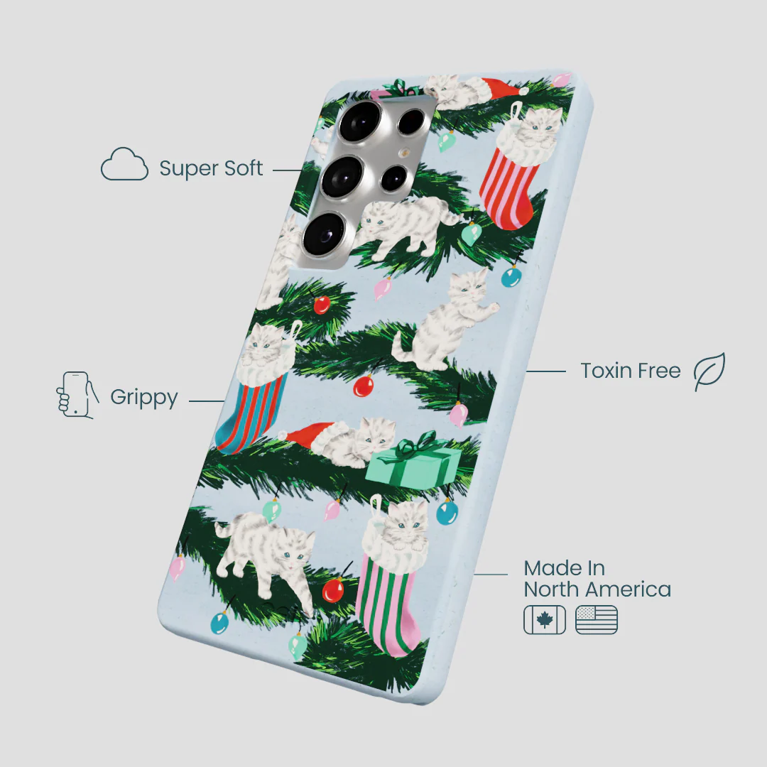 Powder Blue Christmas Kittens Samsung Galaxy S25 Ultra Case - Image 4