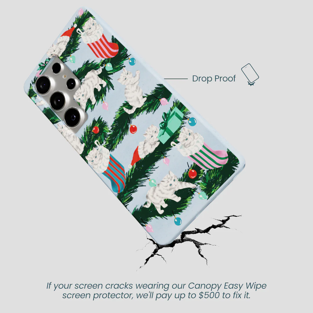 Powder Blue Christmas Kittens Samsung Galaxy S25 Ultra Case - Image 5