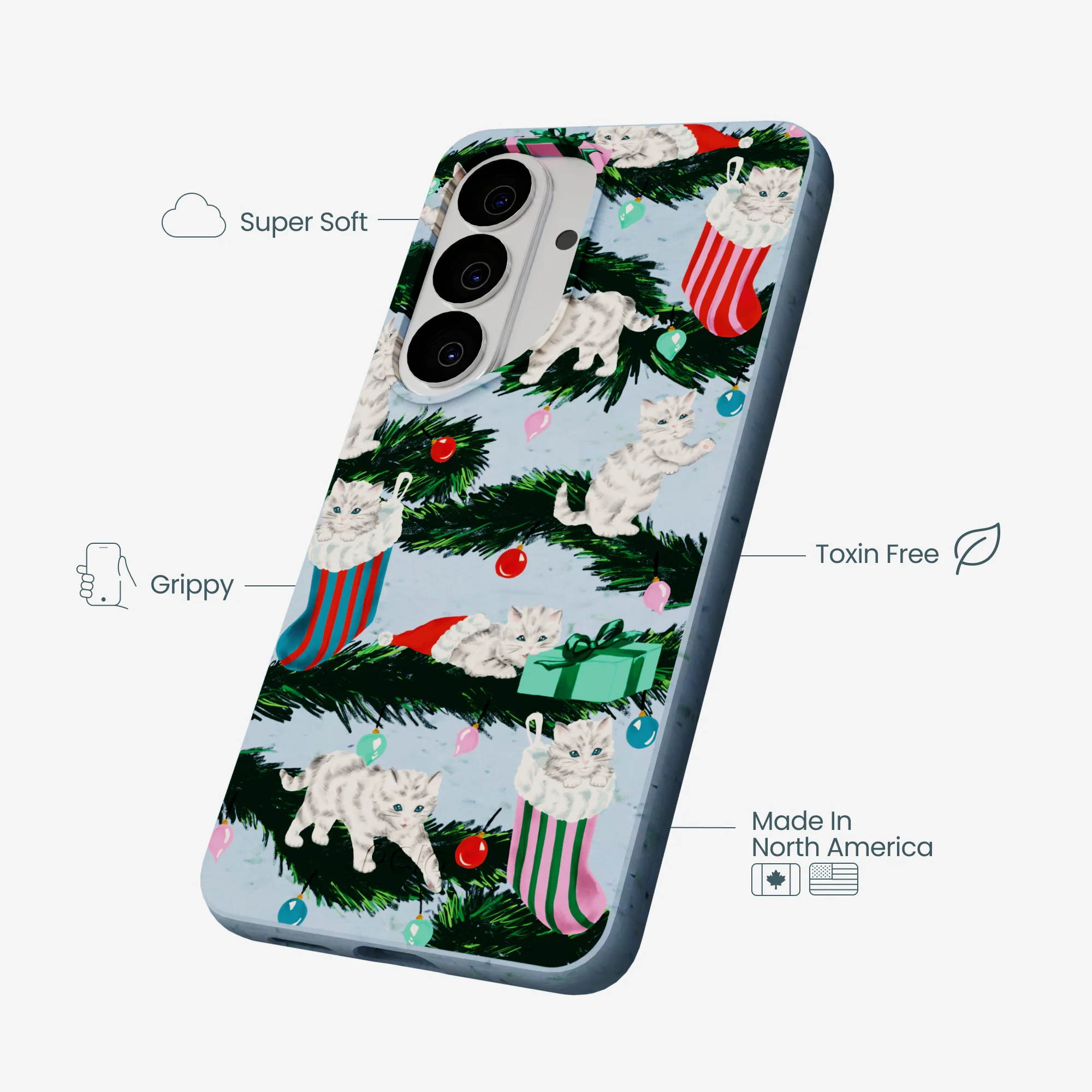 Powder Blue Christmas Kittens Samsung Galaxy S26 Case - Image 4