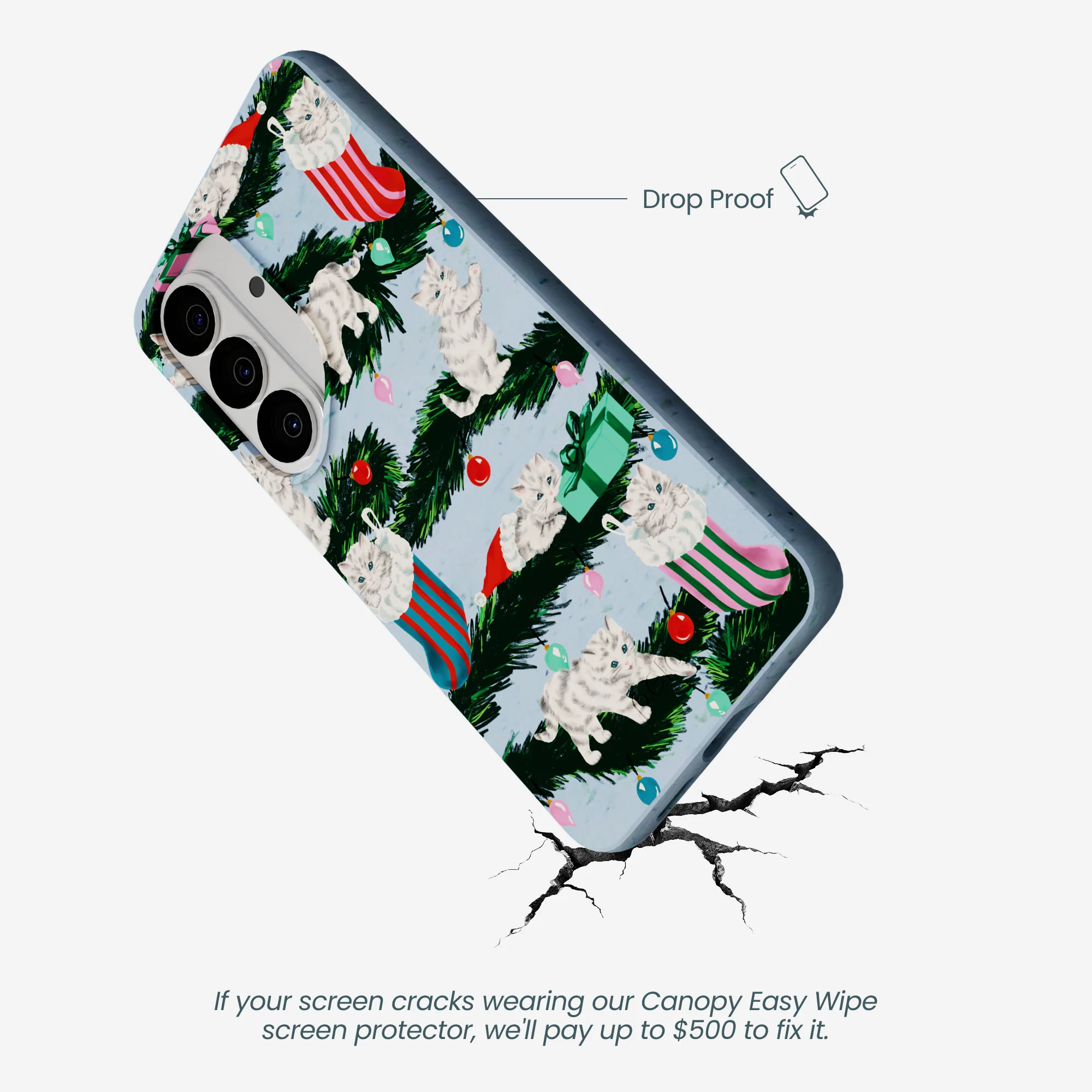 Powder Blue Christmas Kittens Samsung Galaxy S26 Case - Image 5