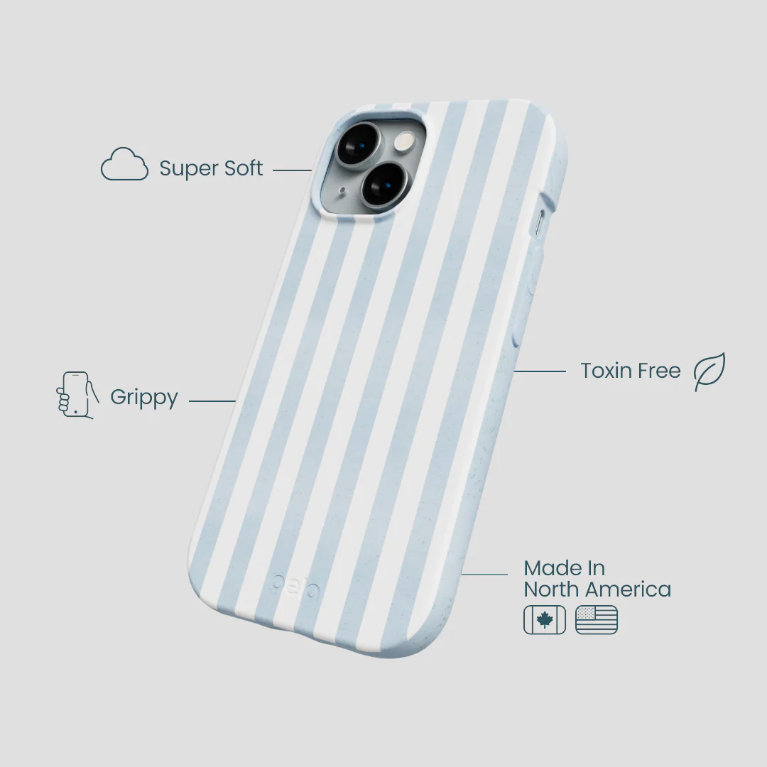 Powder Blue Cloud Stripes iPhone 14 Case - Image 4