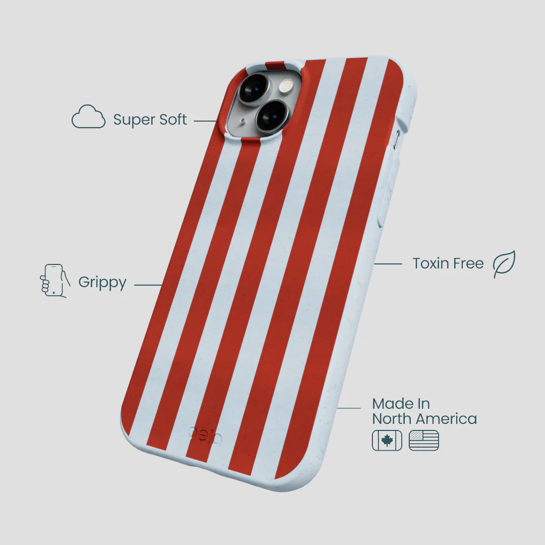 Powder Blue Copper Stripes iPhone 14 Plus Case - Image 4