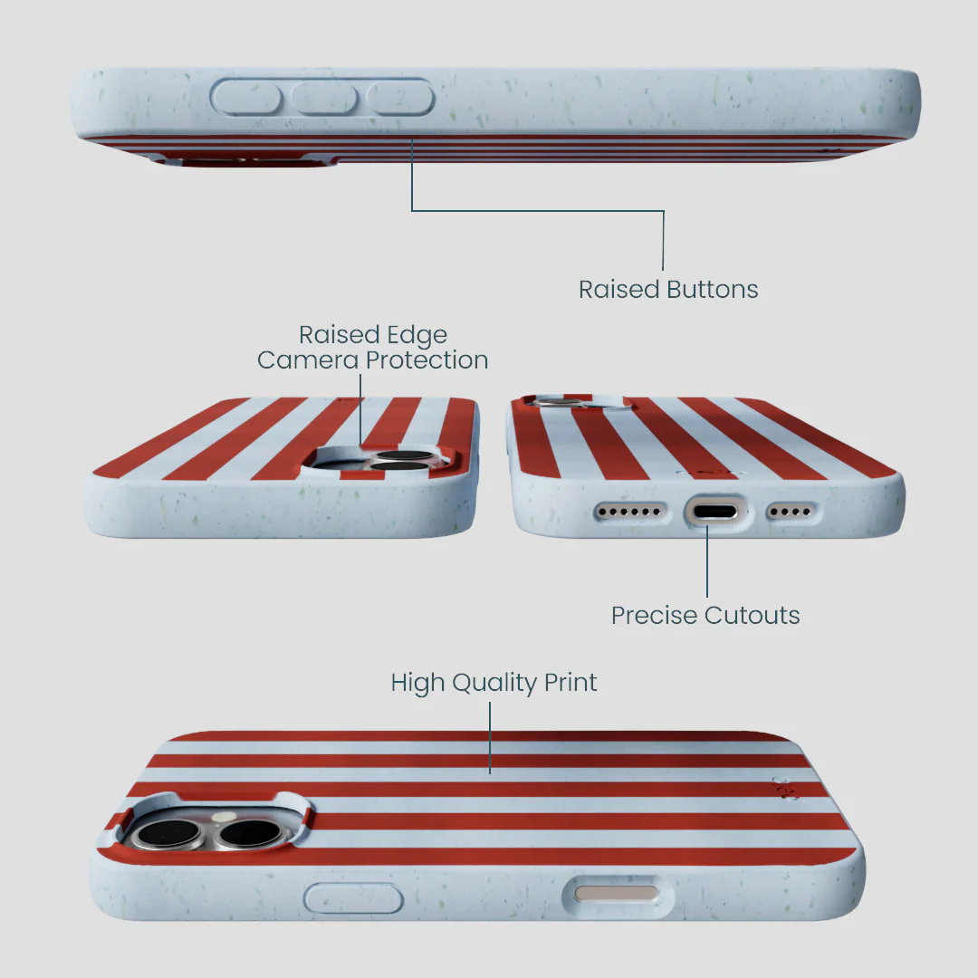Powder Blue Copper Stripes iPhone 16 Plus Case - Image 3