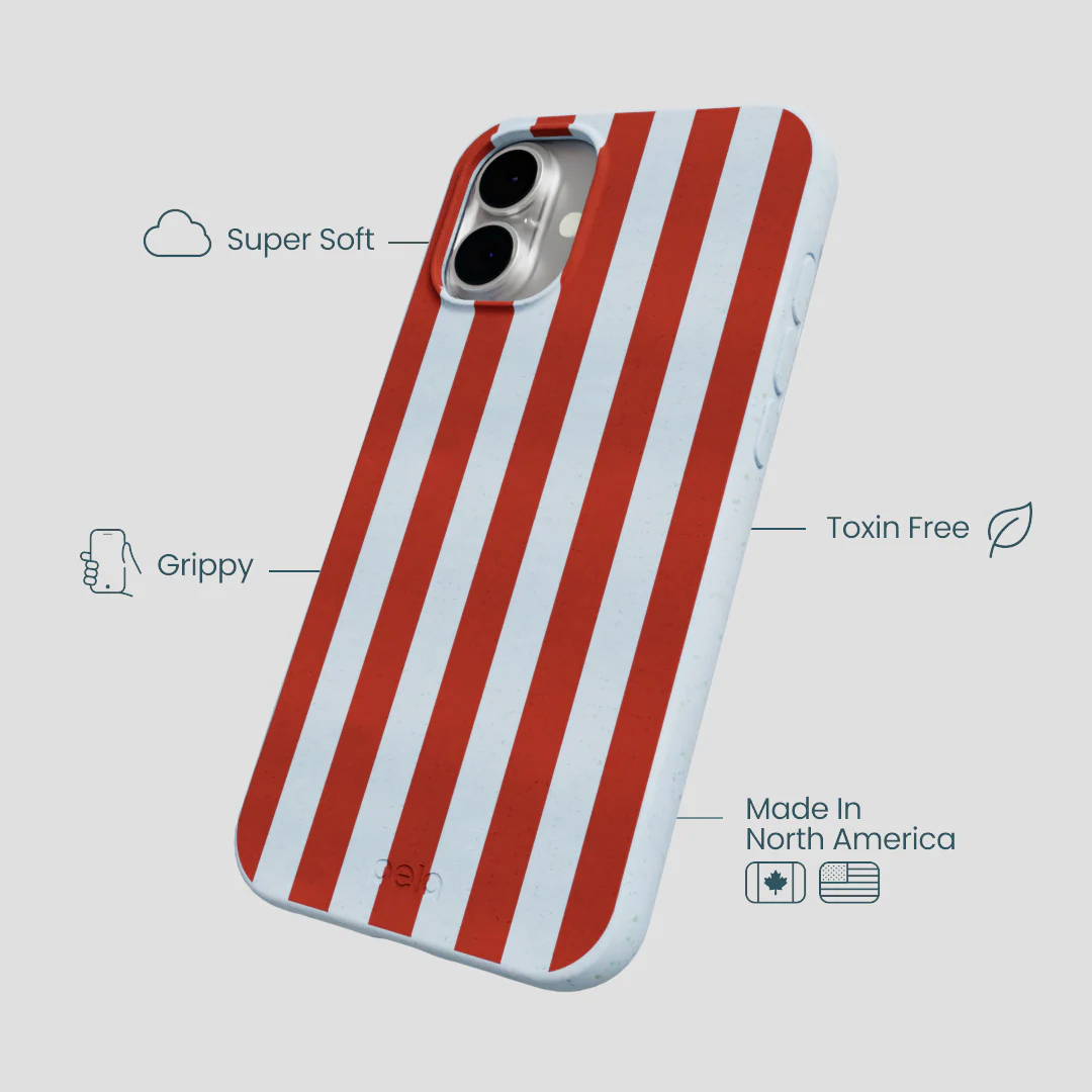 Powder Blue Copper Stripes iPhone 16 Plus Case - Image 4