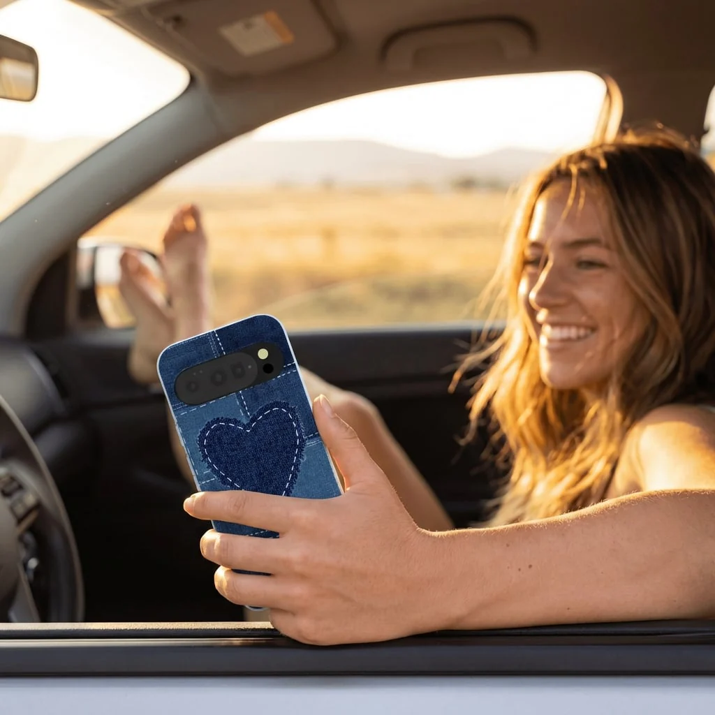 Powder Blue Denim Heart Google Pixel 10/10 Pro Case - Image 2