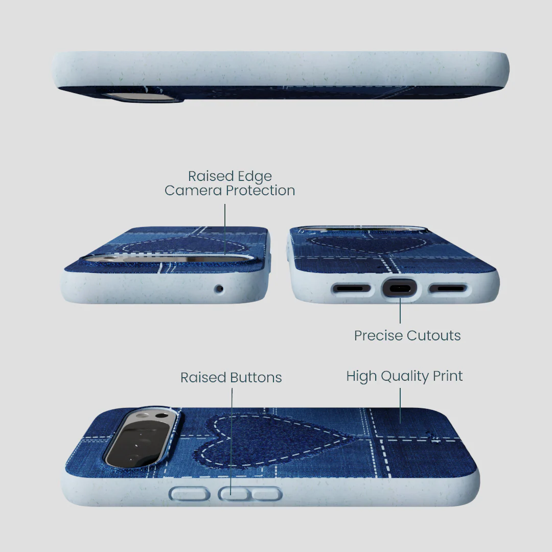 Powder Blue Denim Heart Google Pixel 10 Pro XL Case - Image 2