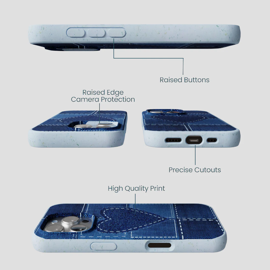Powder Blue Denim Heart iPhone 16 Pro Case - Image 3