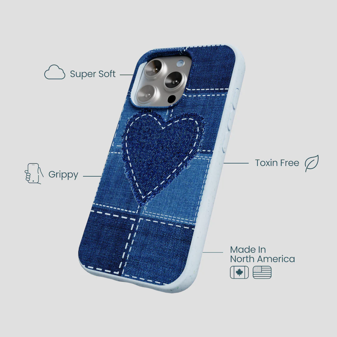 Powder Blue Denim Heart iPhone 16 Pro Case - Image 4