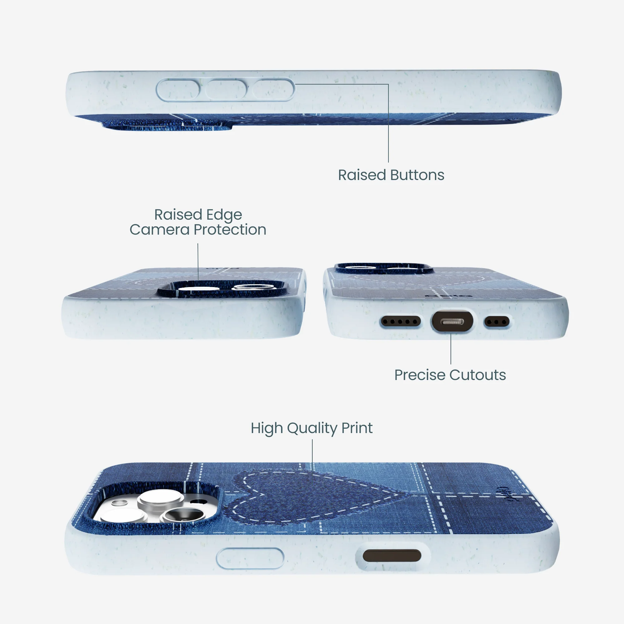 Powder Blue Denim Heart iPhone 16 Pro Max Case - Image 3