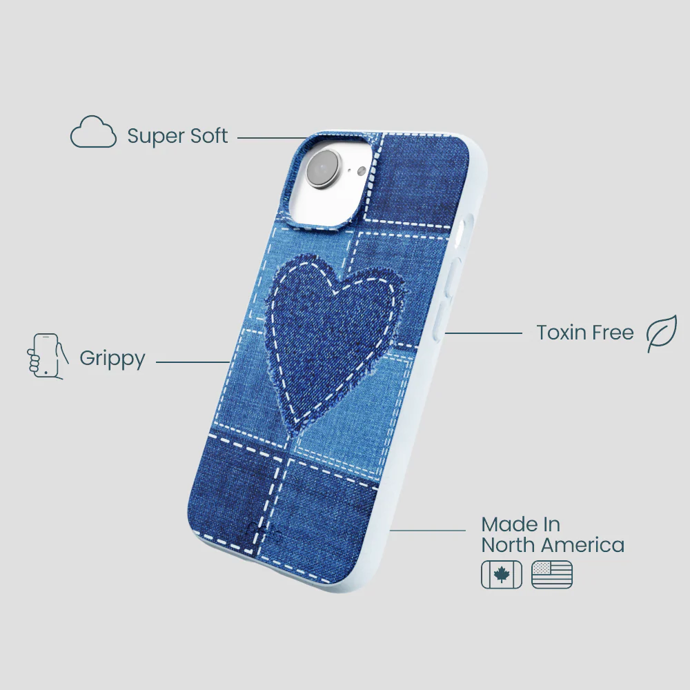 Powder Blue Denim Heart iPhone 16e/17e Case - Image 4