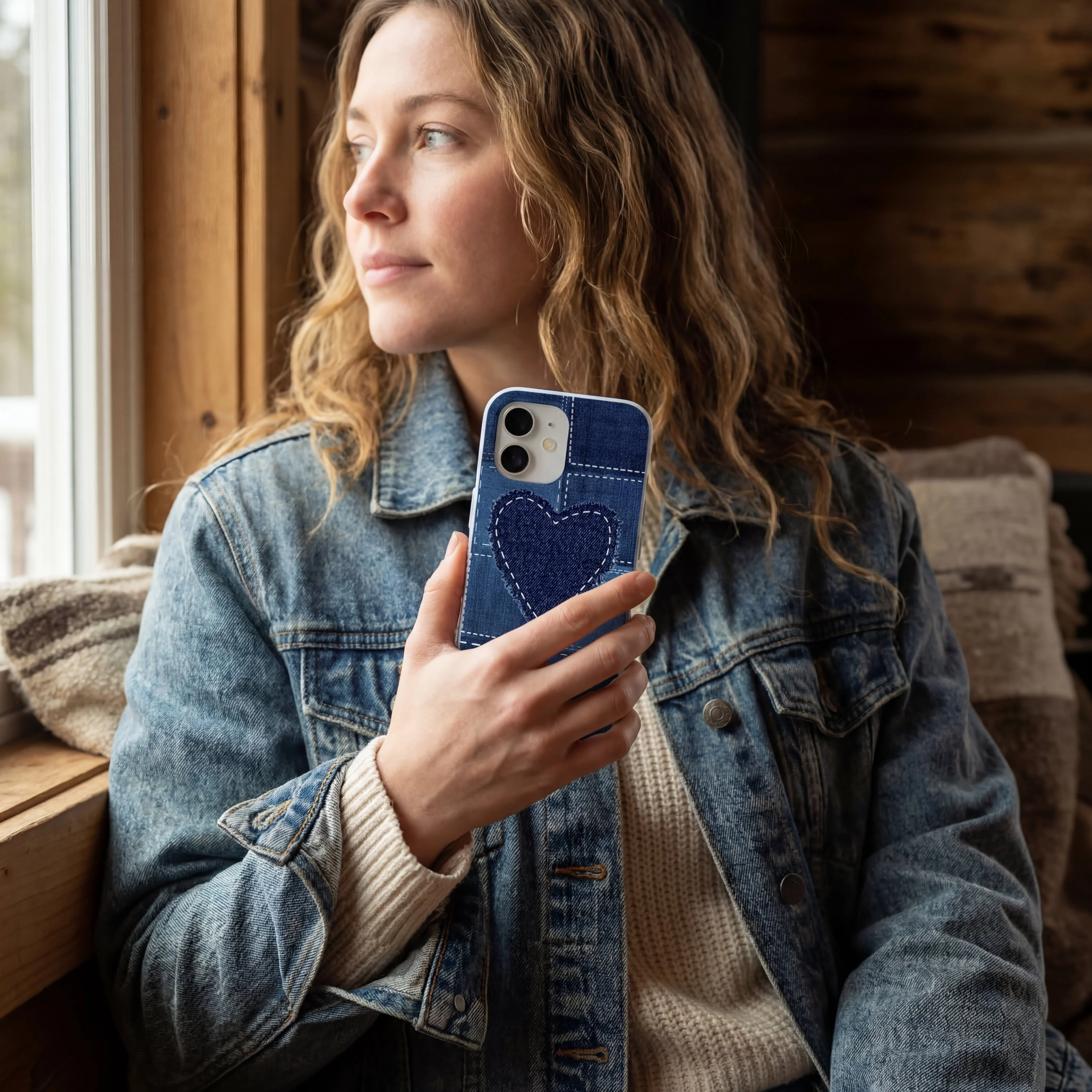 Powder Blue Denim Heart iPhone 17 Pro Case - Image 2