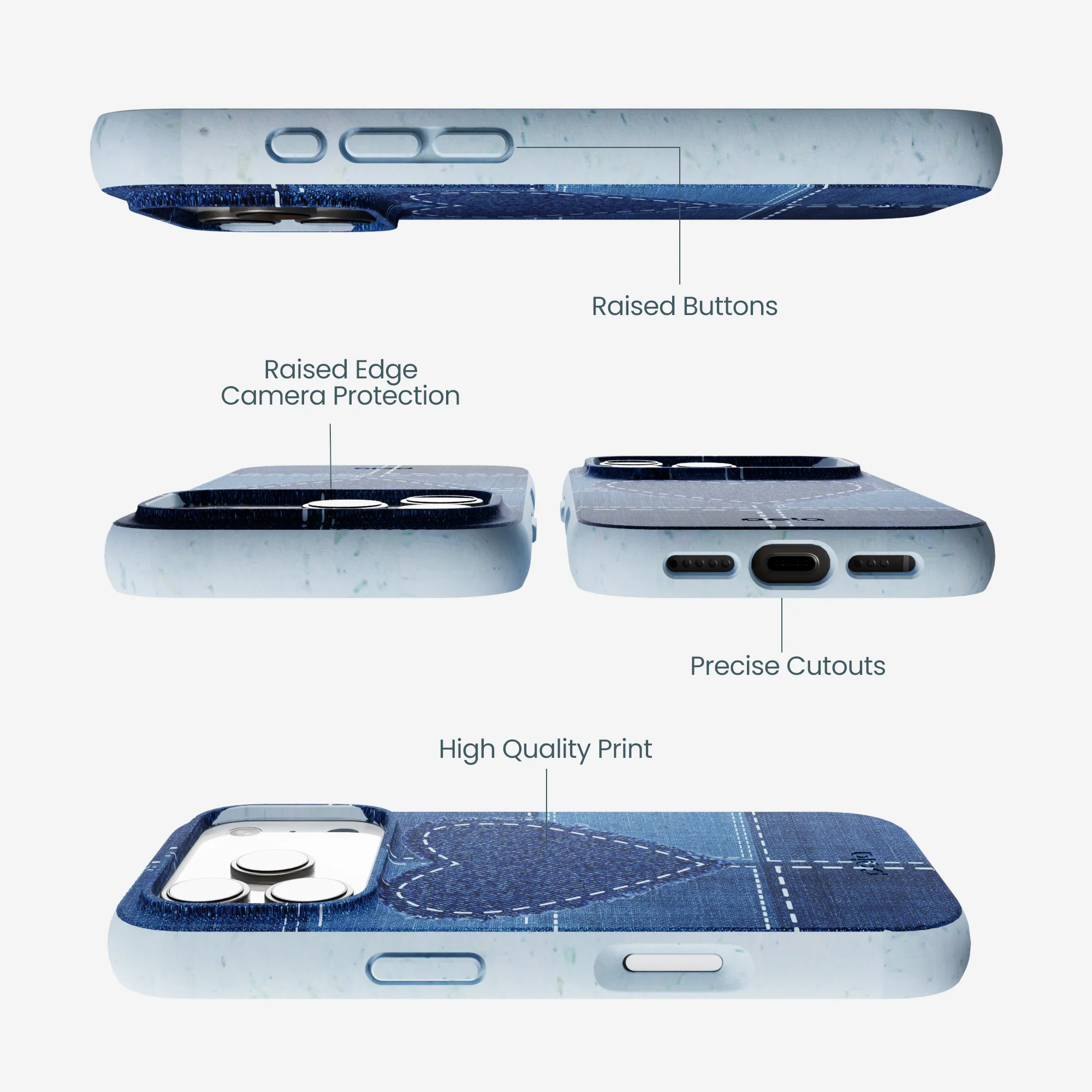 Powder Blue Denim Heart iPhone 17 Pro Case - Image 3