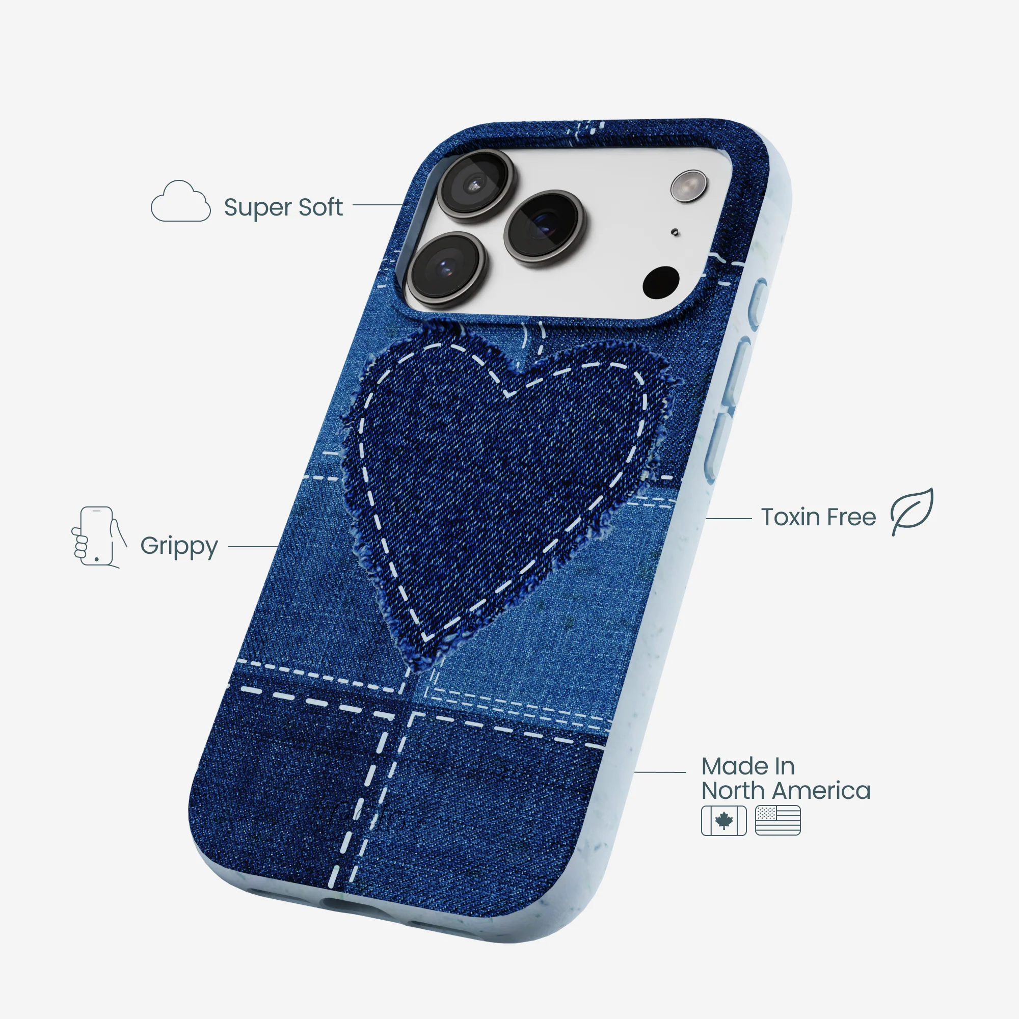 Powder Blue Denim Heart iPhone 17 Pro Case - Image 4