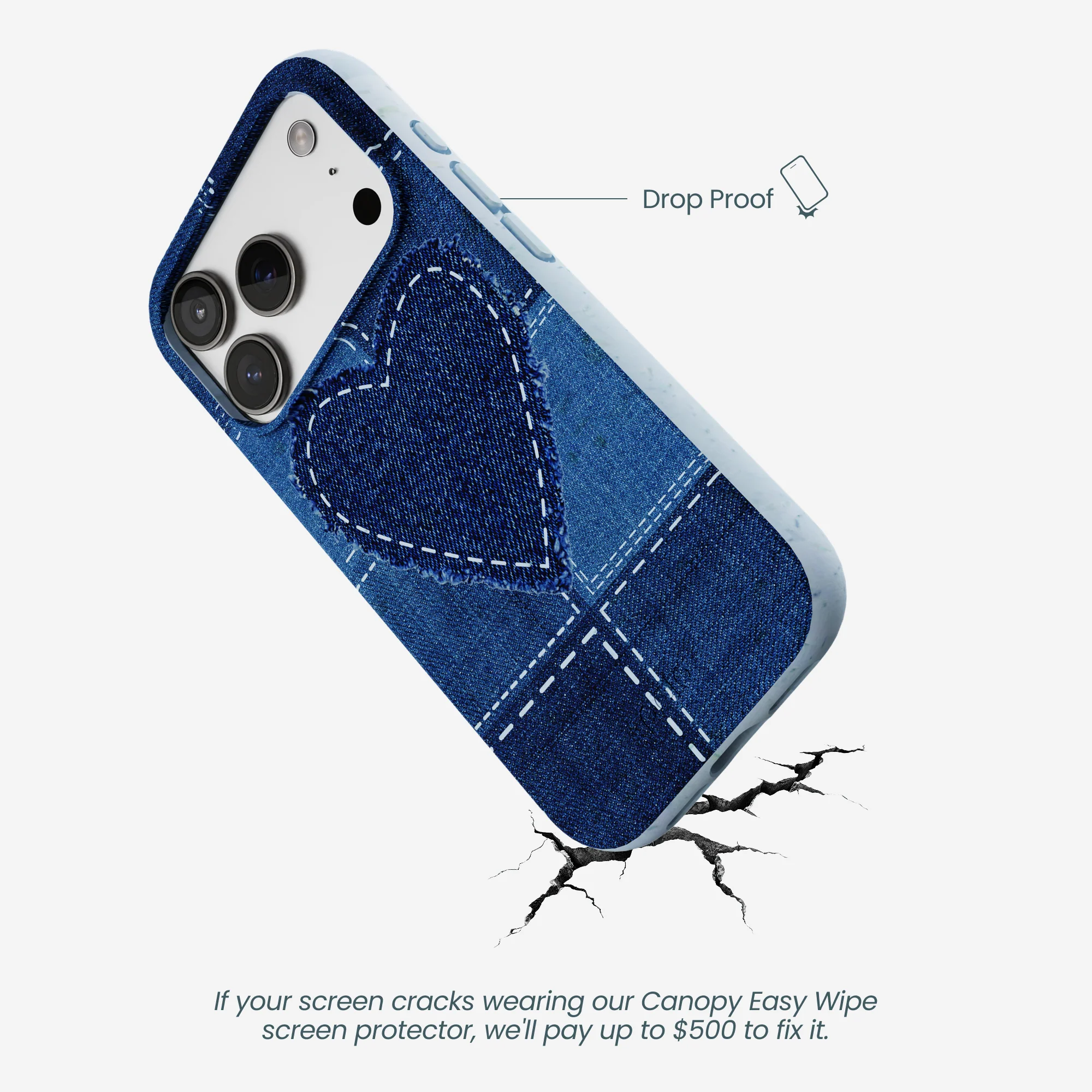 Powder Blue Denim Heart iPhone 17 Pro Case - Image 5