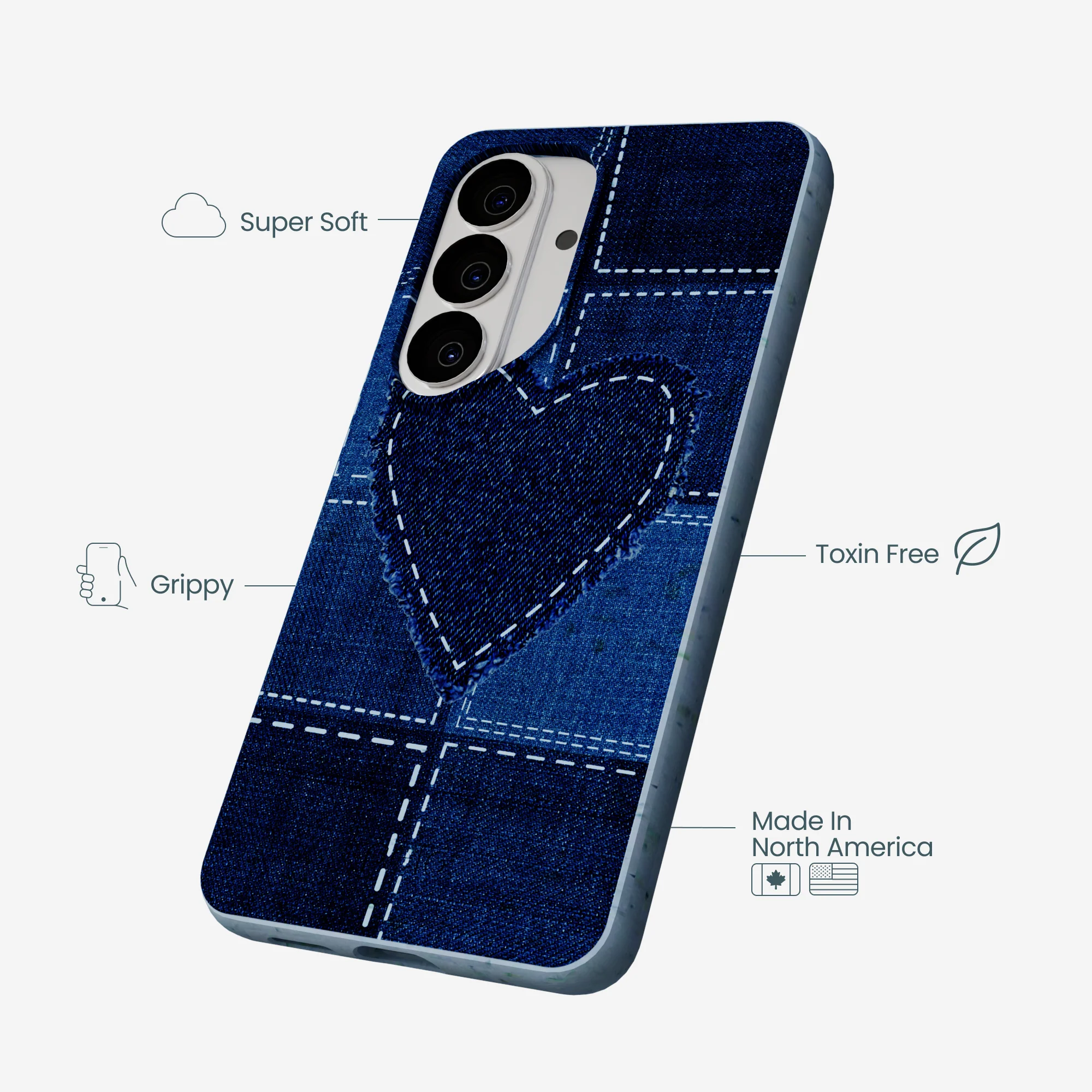 Powder Blue Denim Heart Samsung Galaxy S26 Case - Image 3
