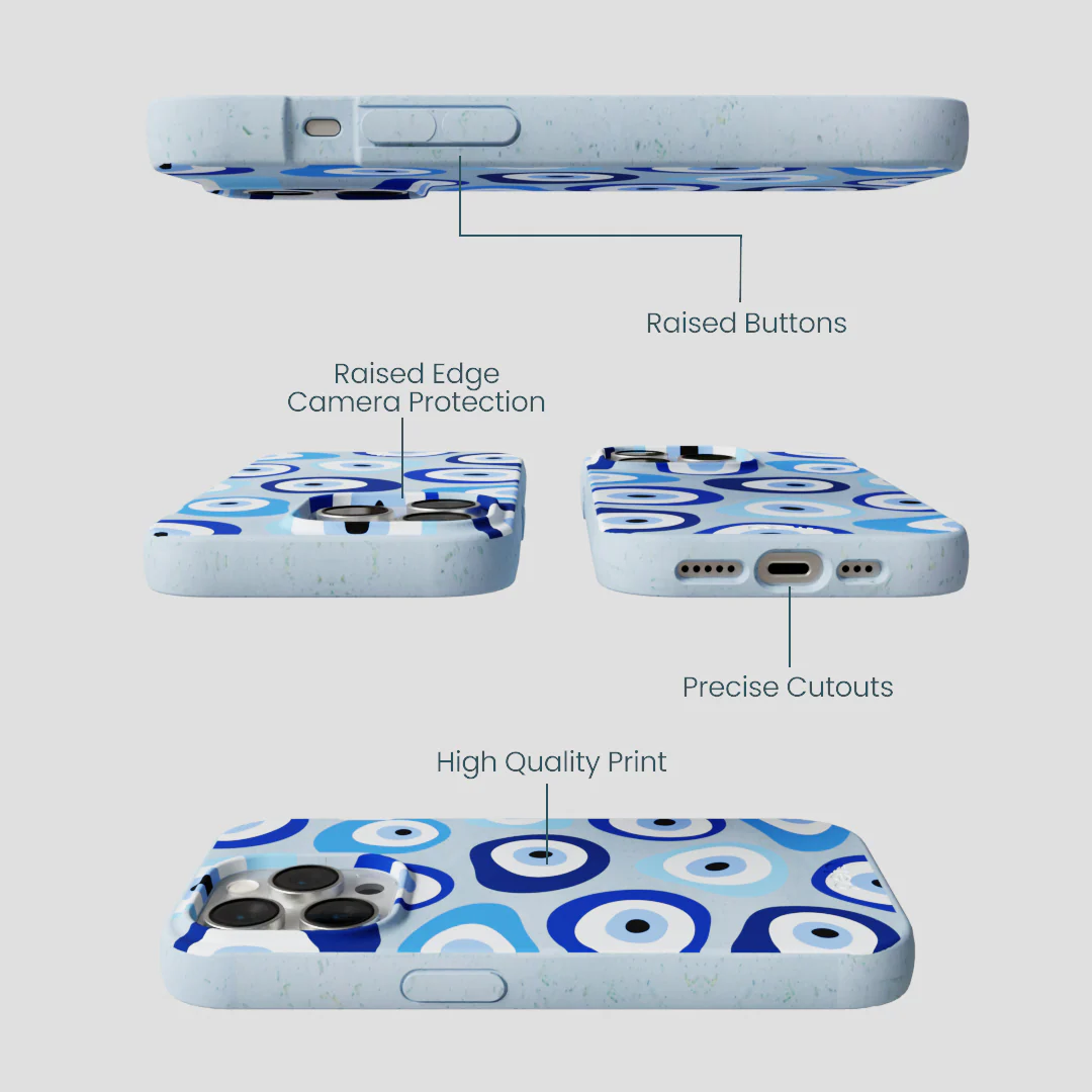 Powder Blue Evil Eye iPhone 14 Pro Case - Image 3