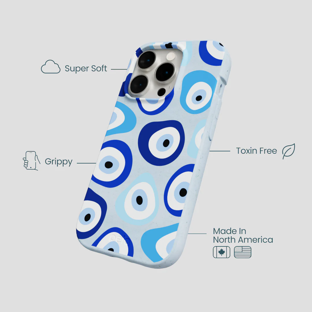 Powder Blue Evil Eye iPhone 14 Pro Case - Image 4