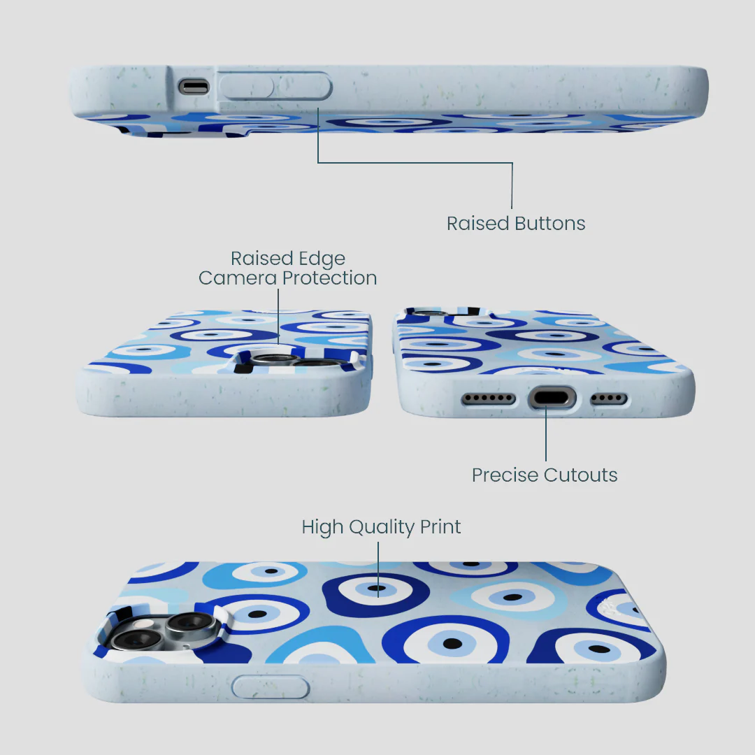 Powder Blue Evil Eye iPhone 15 Plus Case - Image 3