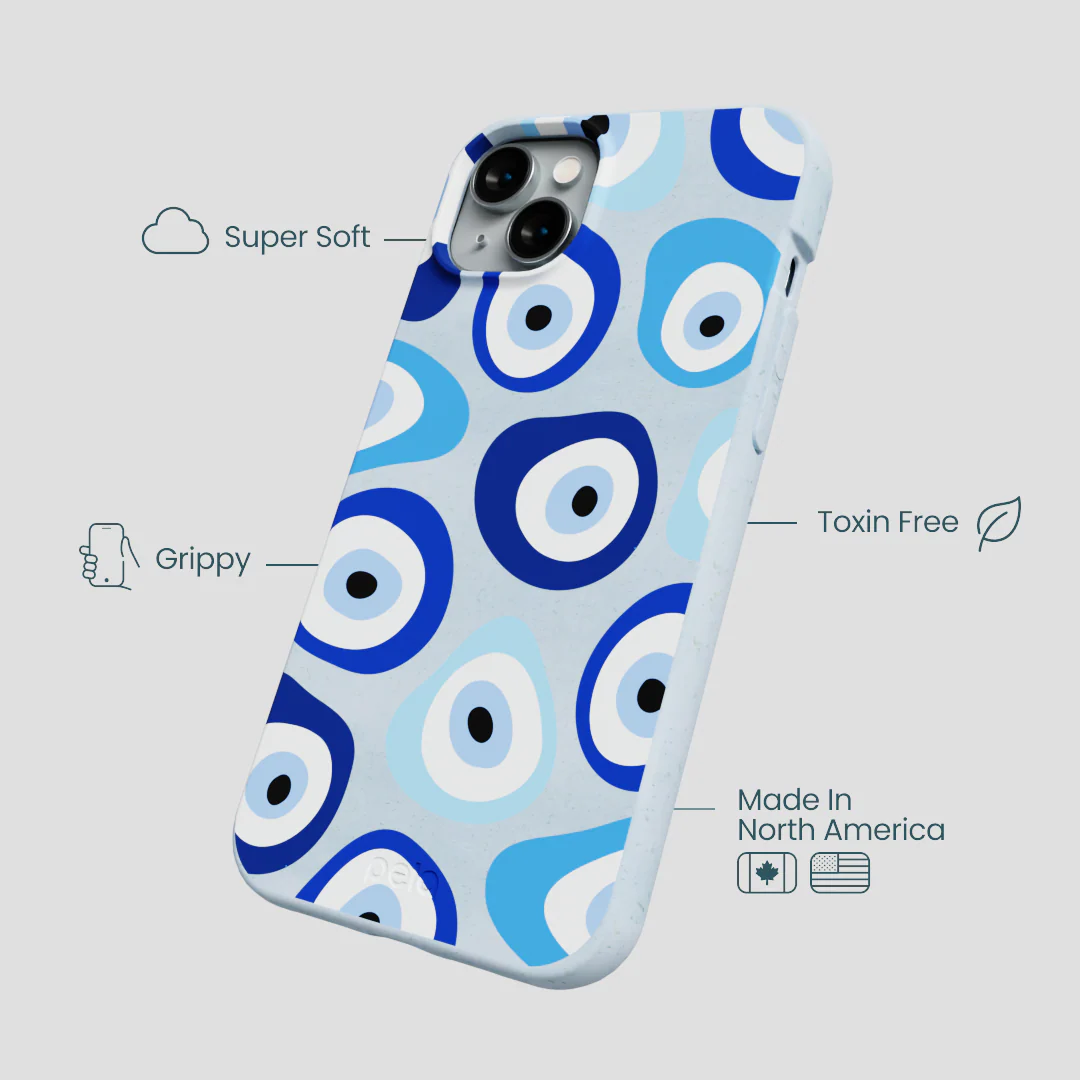 Powder Blue Evil Eye iPhone 15 Plus Case - Image 4