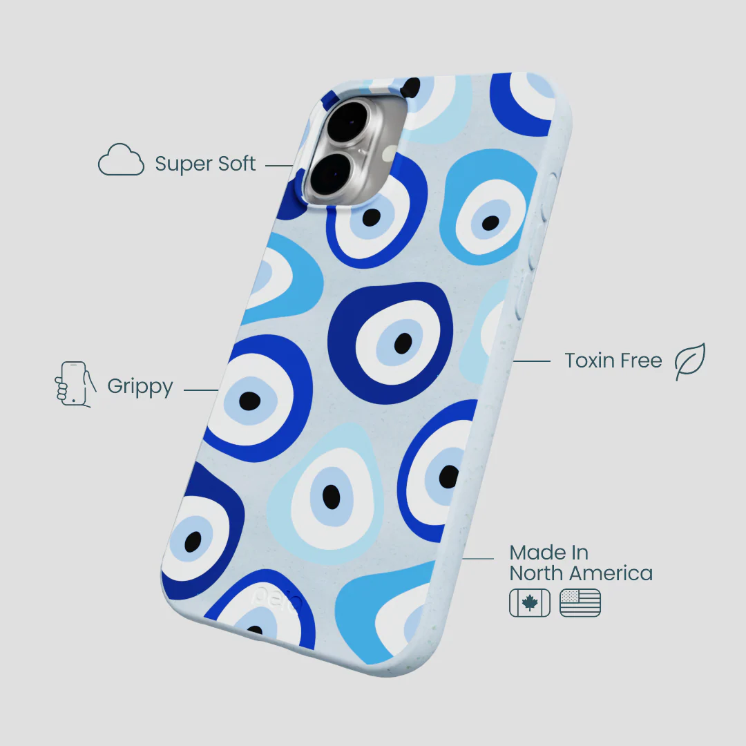 Powder Blue Evil Eye iPhone 16 Plus Case - Image 4