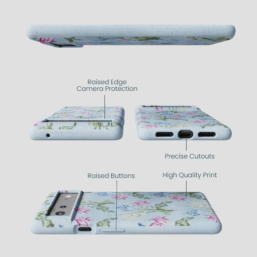 Powder Blue Floral Tapestry Google Pixel 6 Case - Image 2