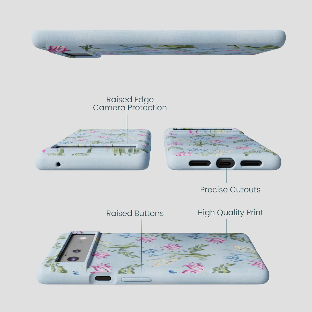 Powder Blue Floral Tapestry Google Pixel 6a Case - Image 2