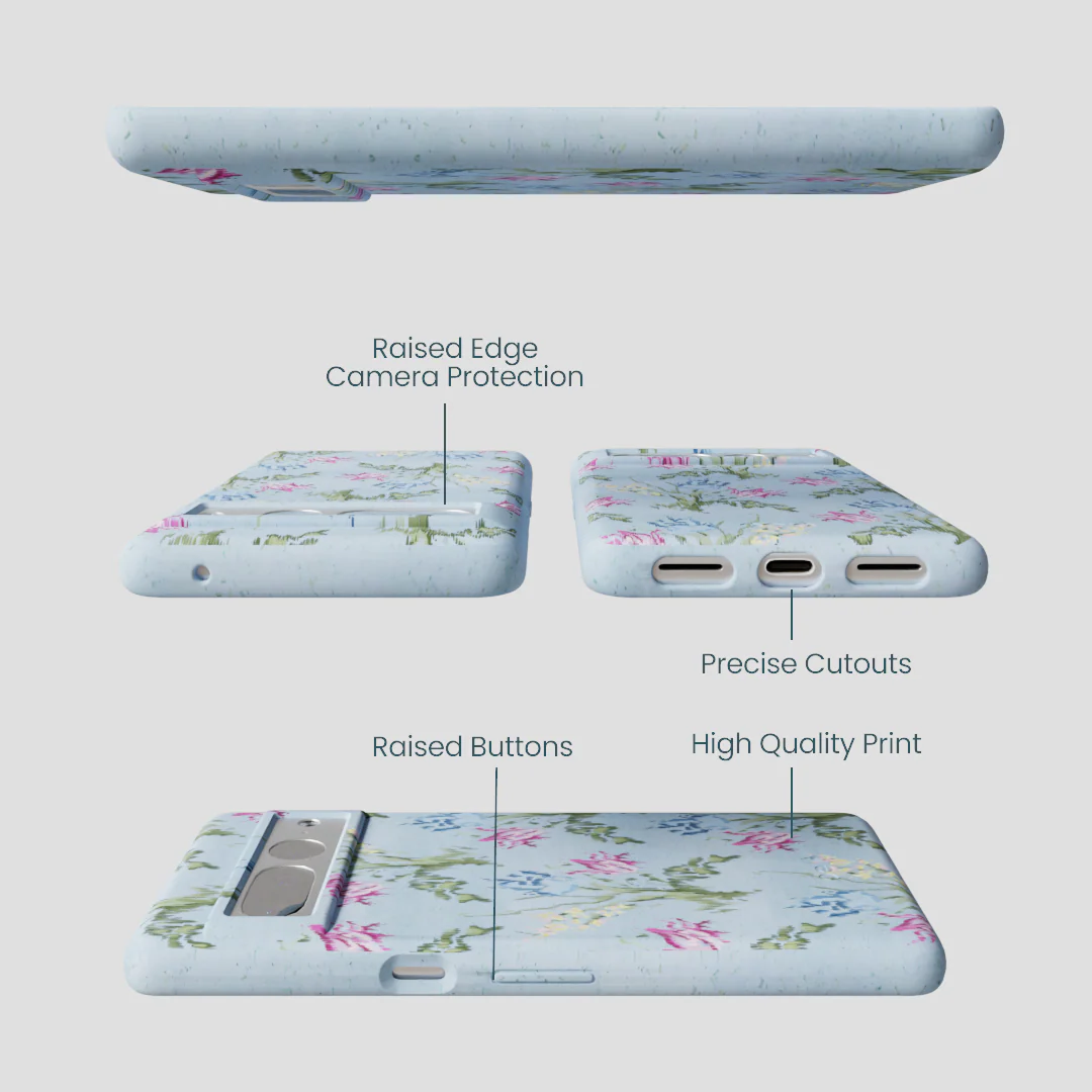 Powder Blue Floral Tapestry Google Pixel 7 Pro Case - Image 2