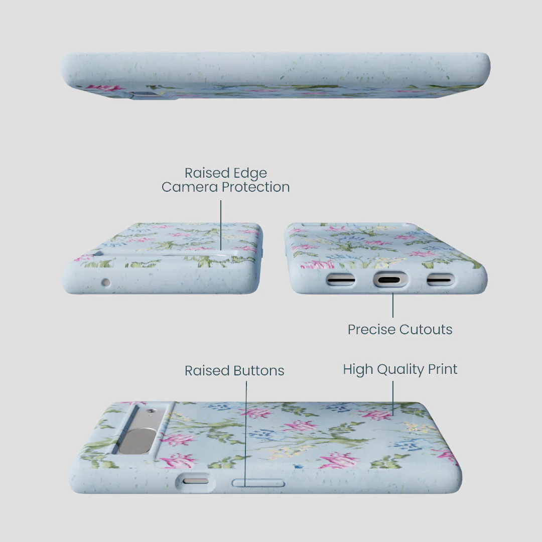 Powder Blue Floral Tapestry Google Pixel 7a Case - Image 2