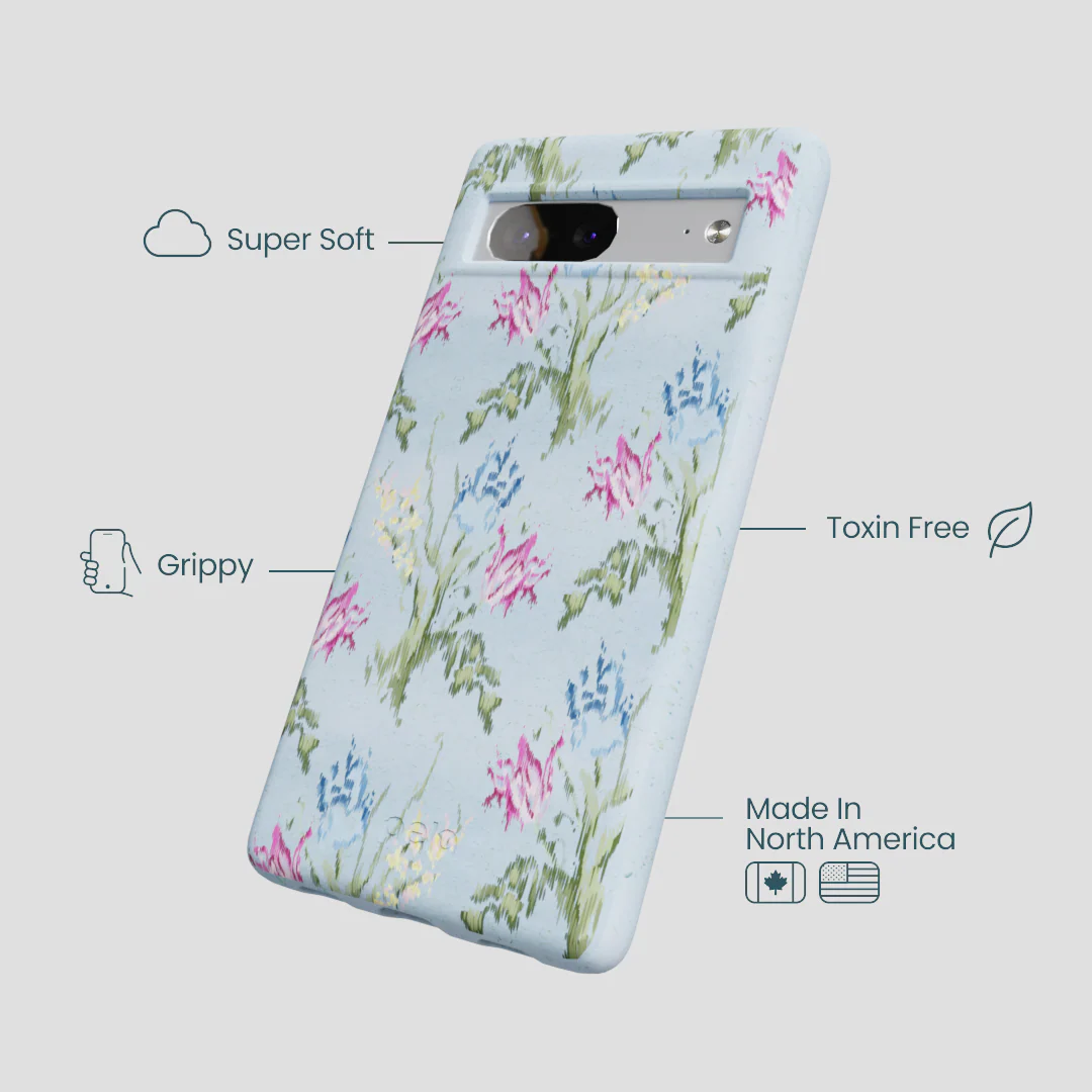 Powder Blue Floral Tapestry Google Pixel 7a Case - Image 3