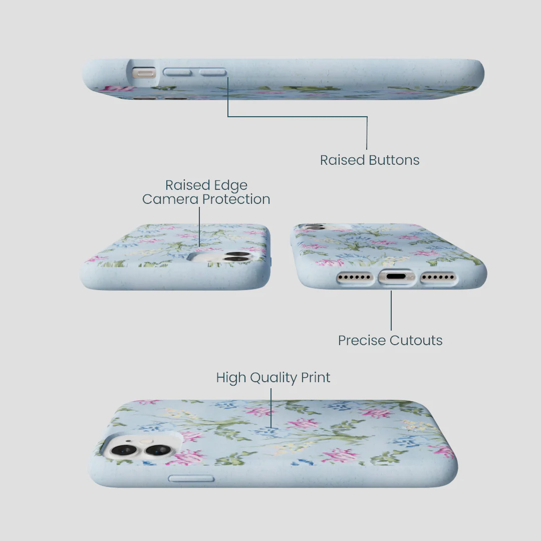 Powder Blue Floral Tapestry iPhone 11 Case - Image 3