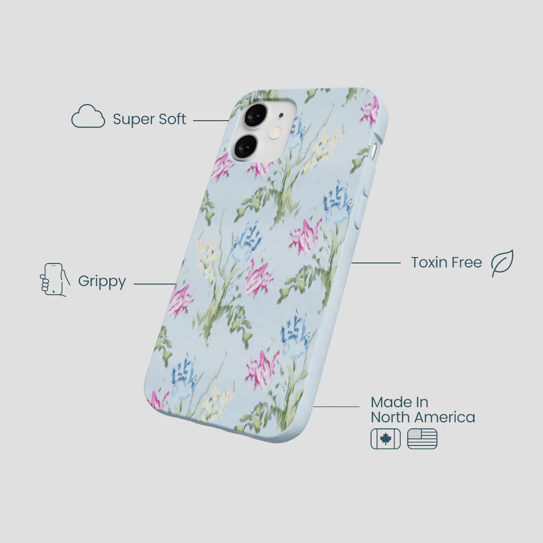 Powder Blue Floral Tapestry iPhone 12 Mini Case - Image 4