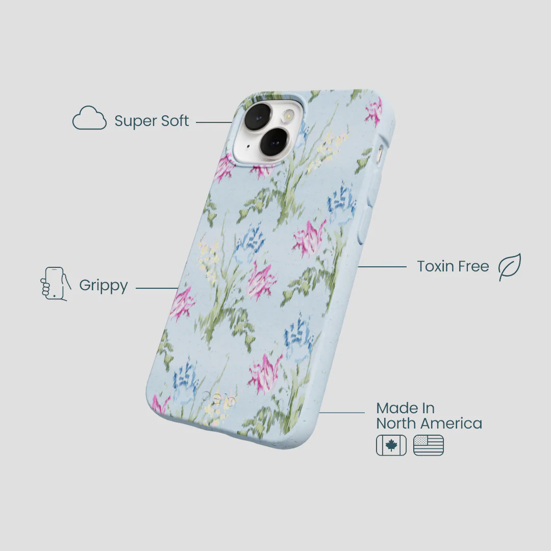 Powder Blue Floral Tapestry iPhone 13 Mini Case - Image 4