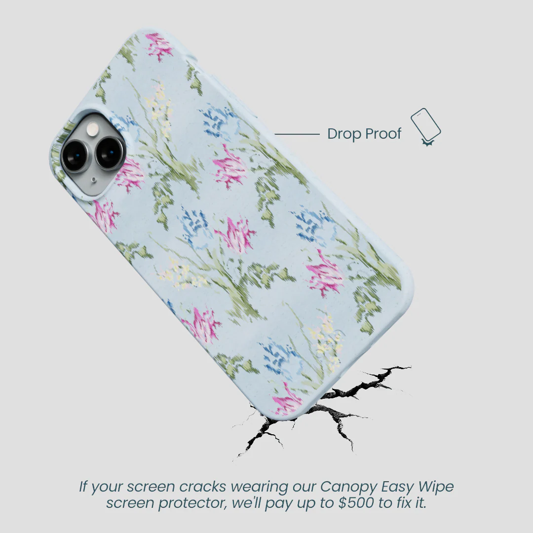 Powder Blue Floral Tapestry iPhone 15 Plus Case - Image 5