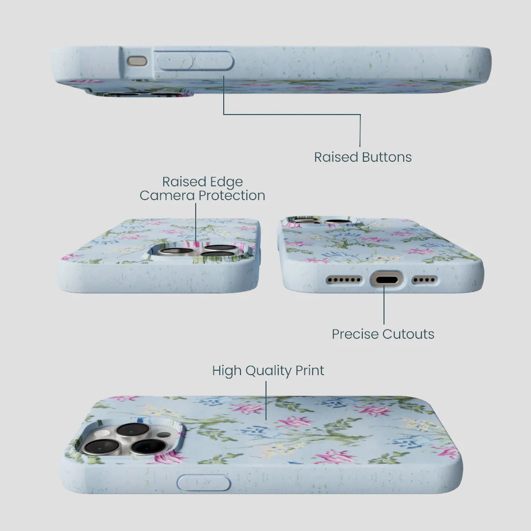 Powder Blue Floral Tapestry iPhone 15 Pro Max Case - Image 3