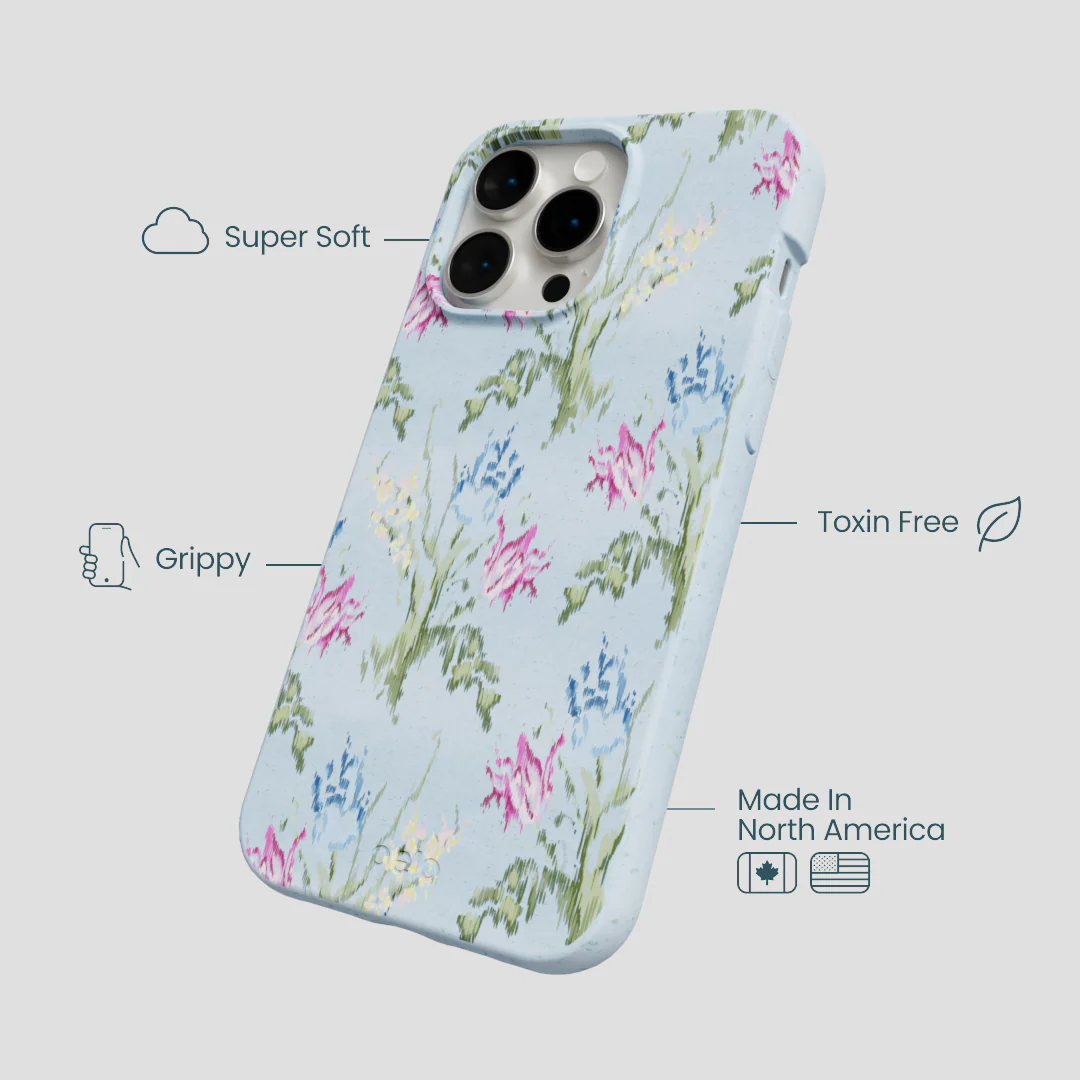 Powder Blue Floral Tapestry iPhone 15 Pro Max Case - Image 4