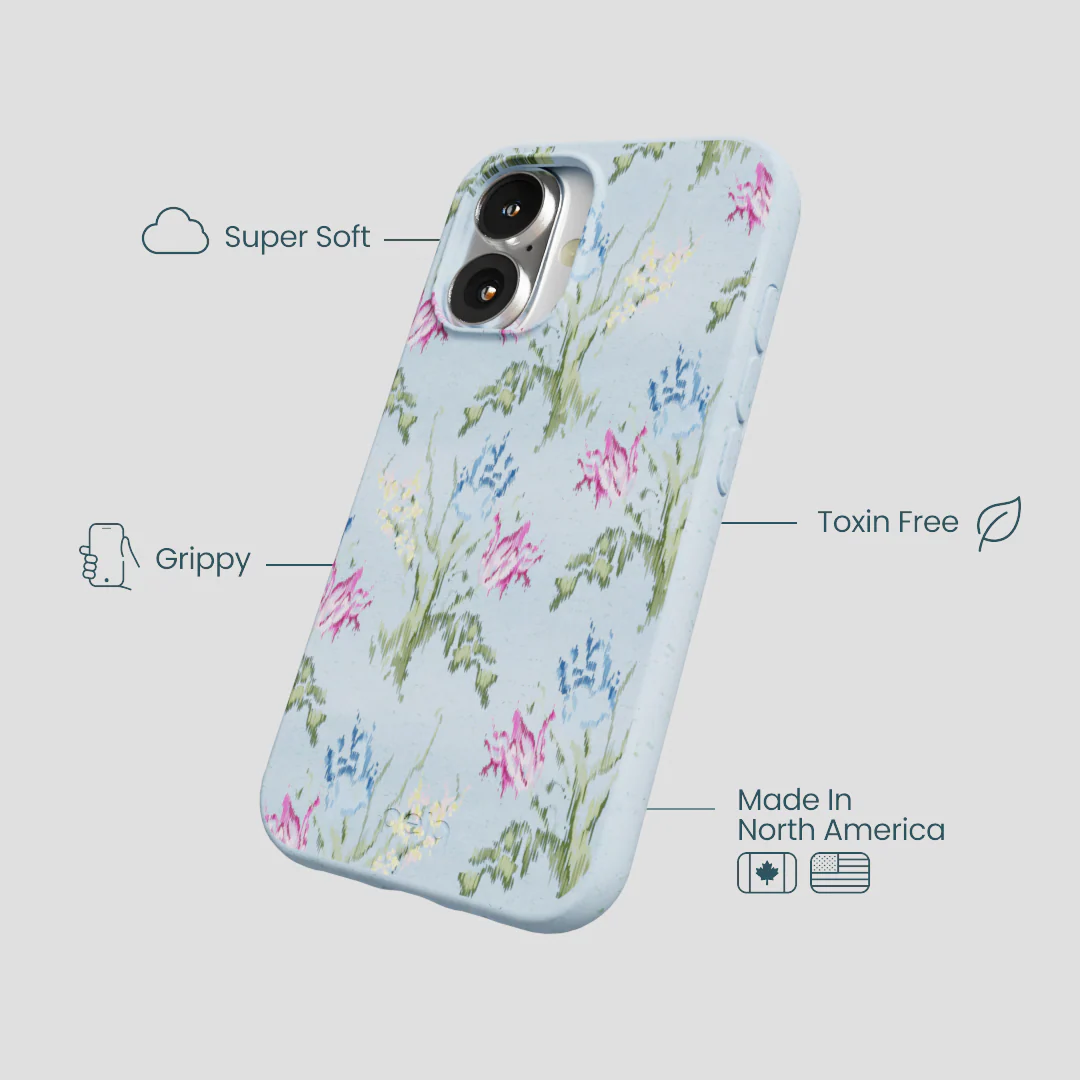 Powder Blue Floral Tapestry iPhone 16 Case - Image 4