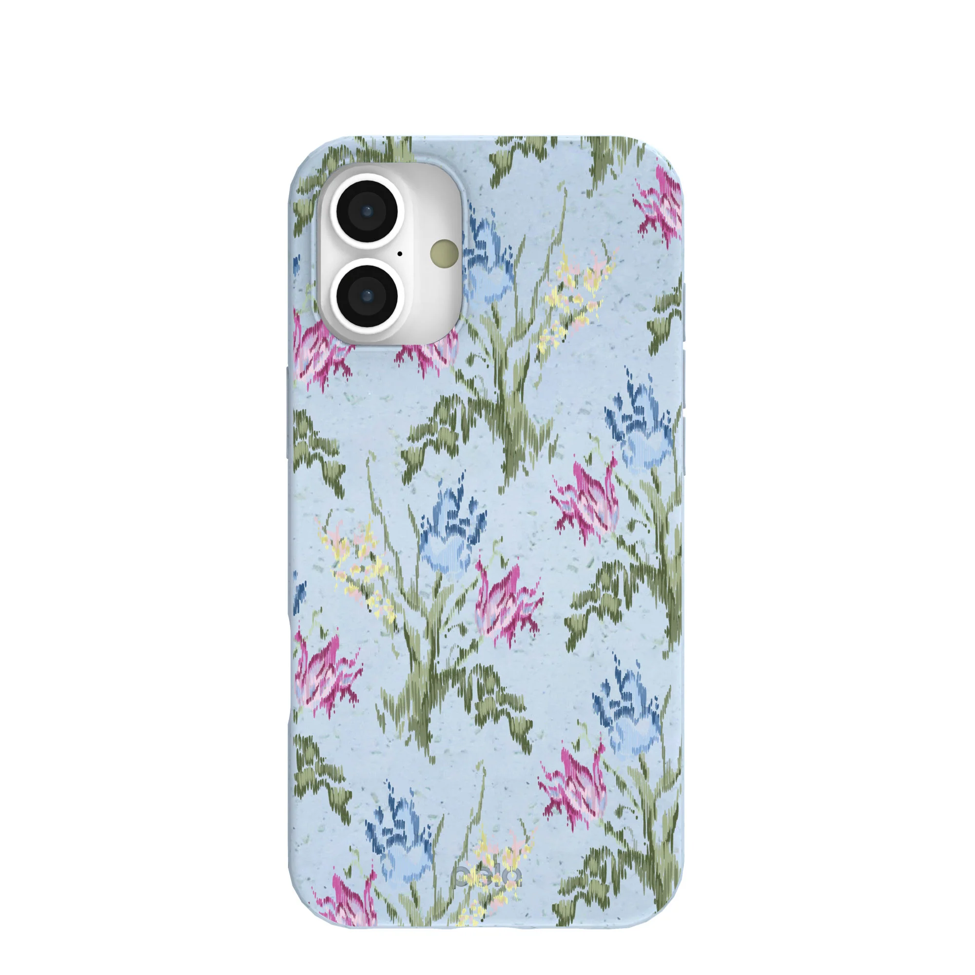Powder Blue Floral Tapestry iPhone 16 Plus Case