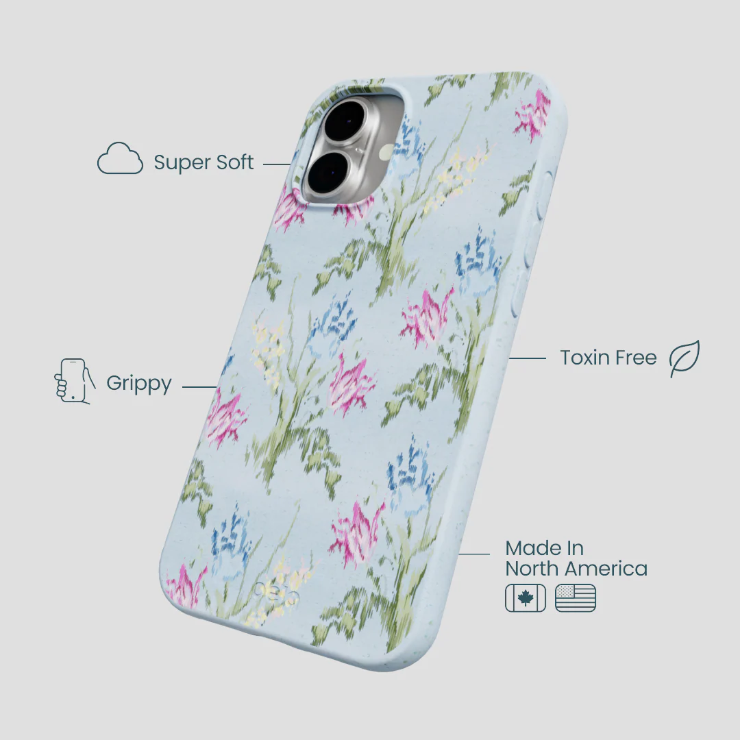 Powder Blue Floral Tapestry iPhone 16 Plus Case - Image 4