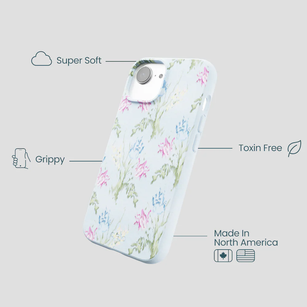 Powder Blue Floral Tapestry iPhone 16e/17e Case - Image 4
