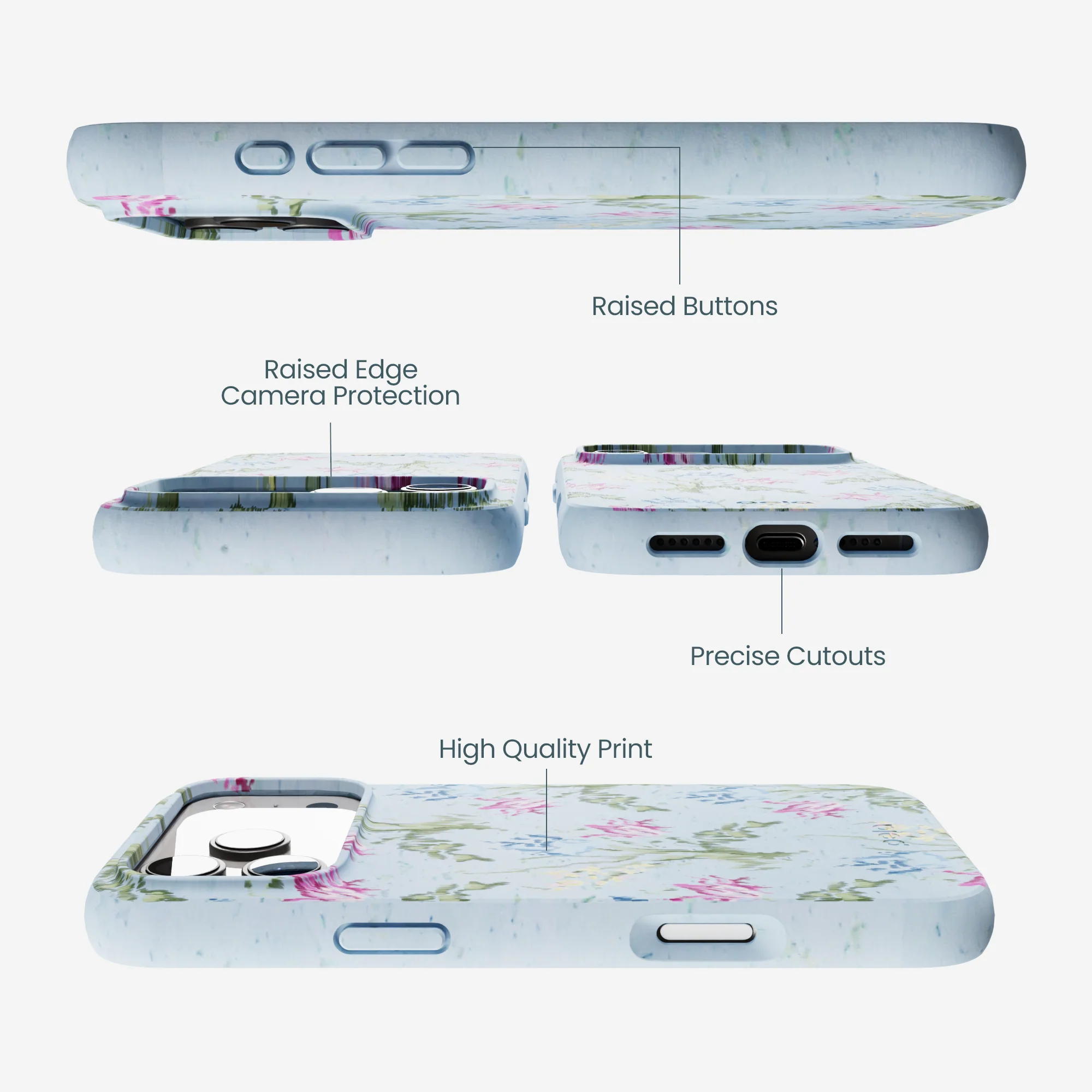 Powder Blue Floral Tapestry iPhone 17 Pro Max Case - Image 3