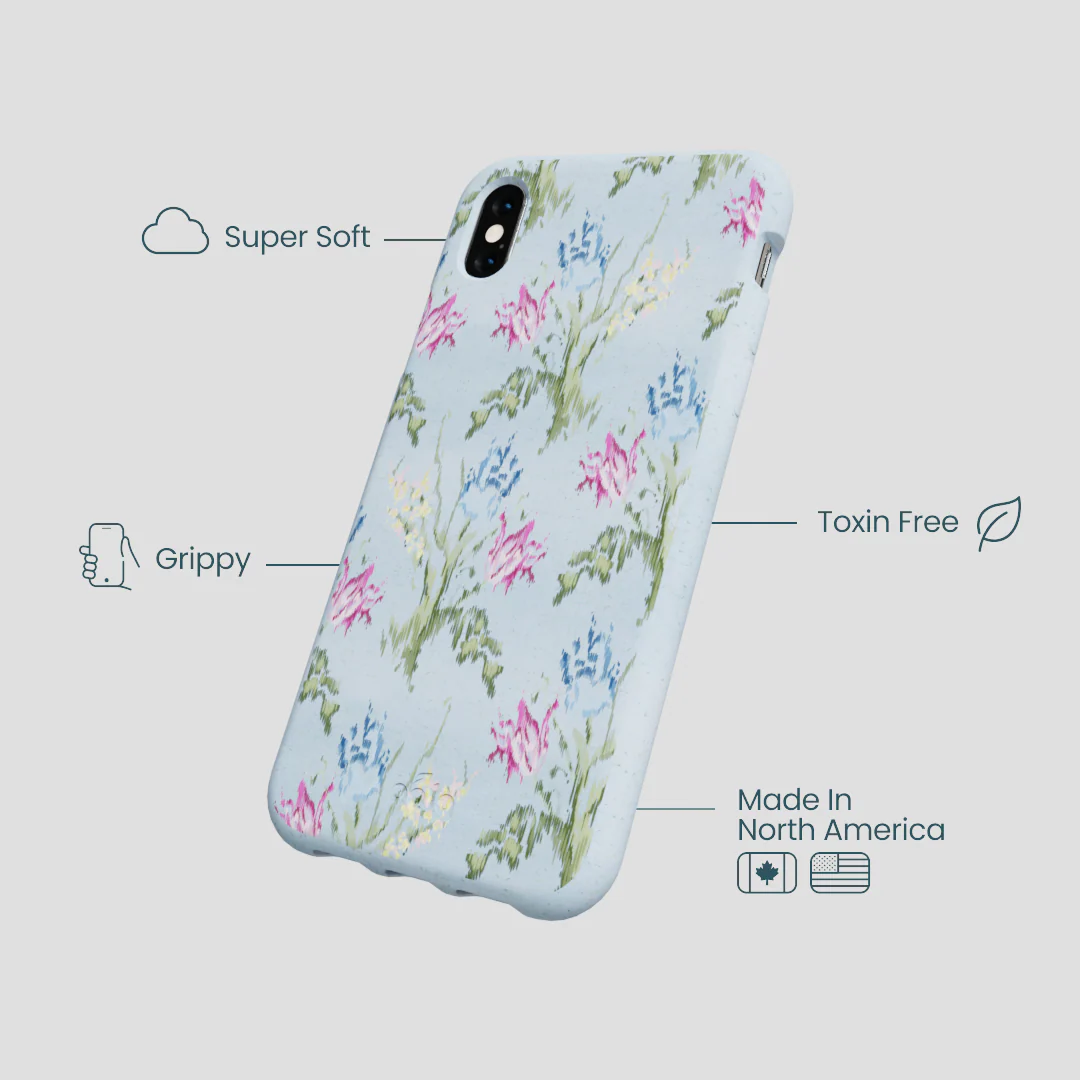 Powder Blue Floral Tapestry iPhone XR Case - Image 4