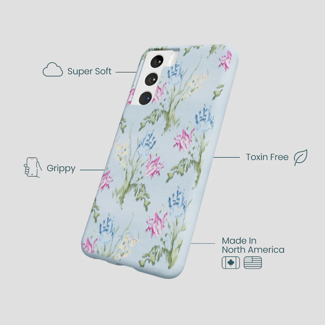 Powder Blue Floral Tapestry Samsung Galaxy S21 Case - Image 3