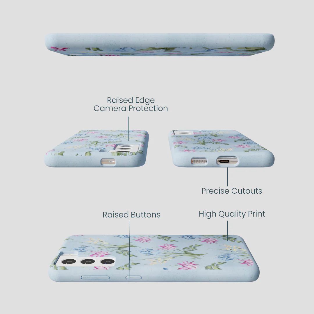 Powder Blue Floral Tapestry Samsung Galaxy S22 Case - Image 2