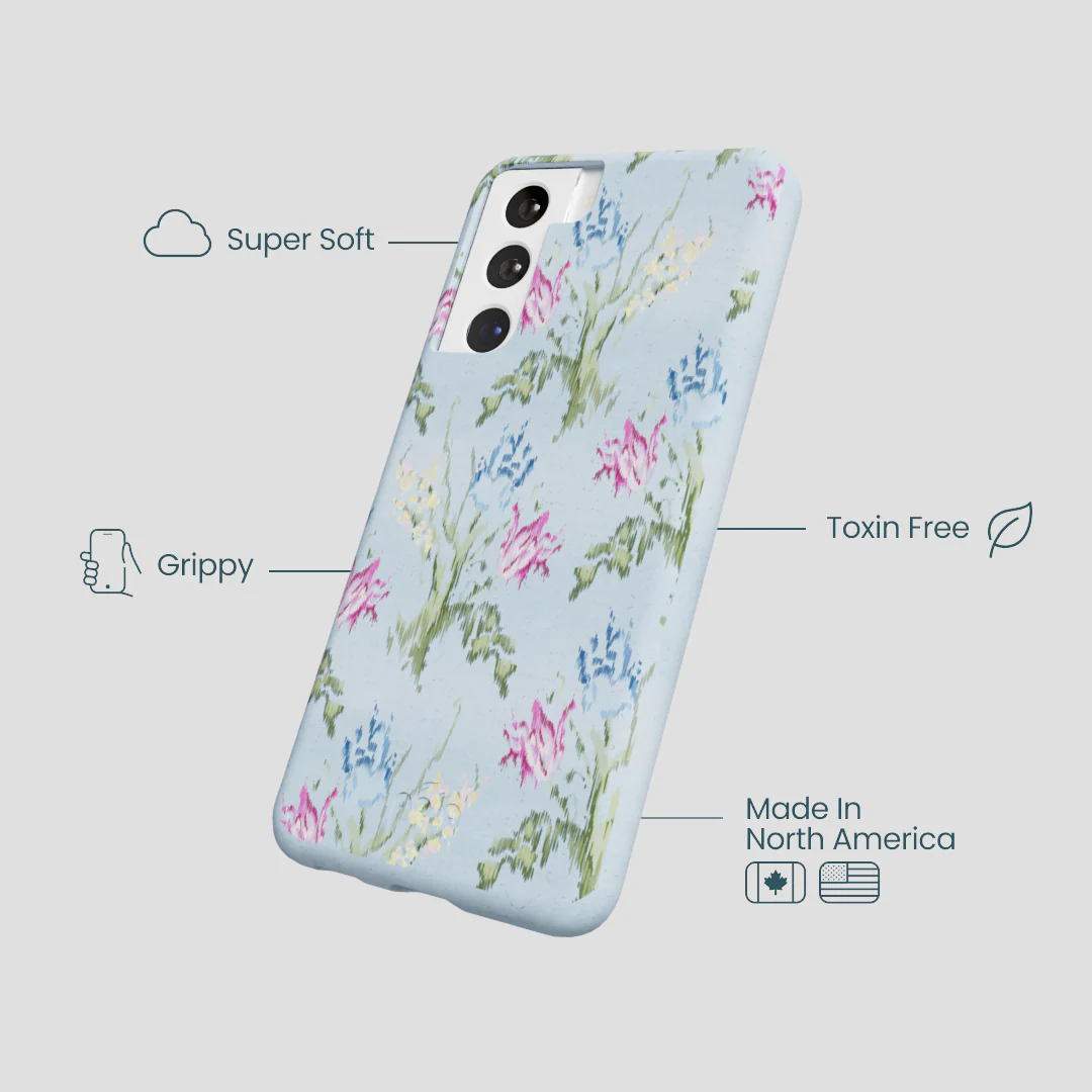 Powder Blue Floral Tapestry Samsung Galaxy S22 Case - Image 3