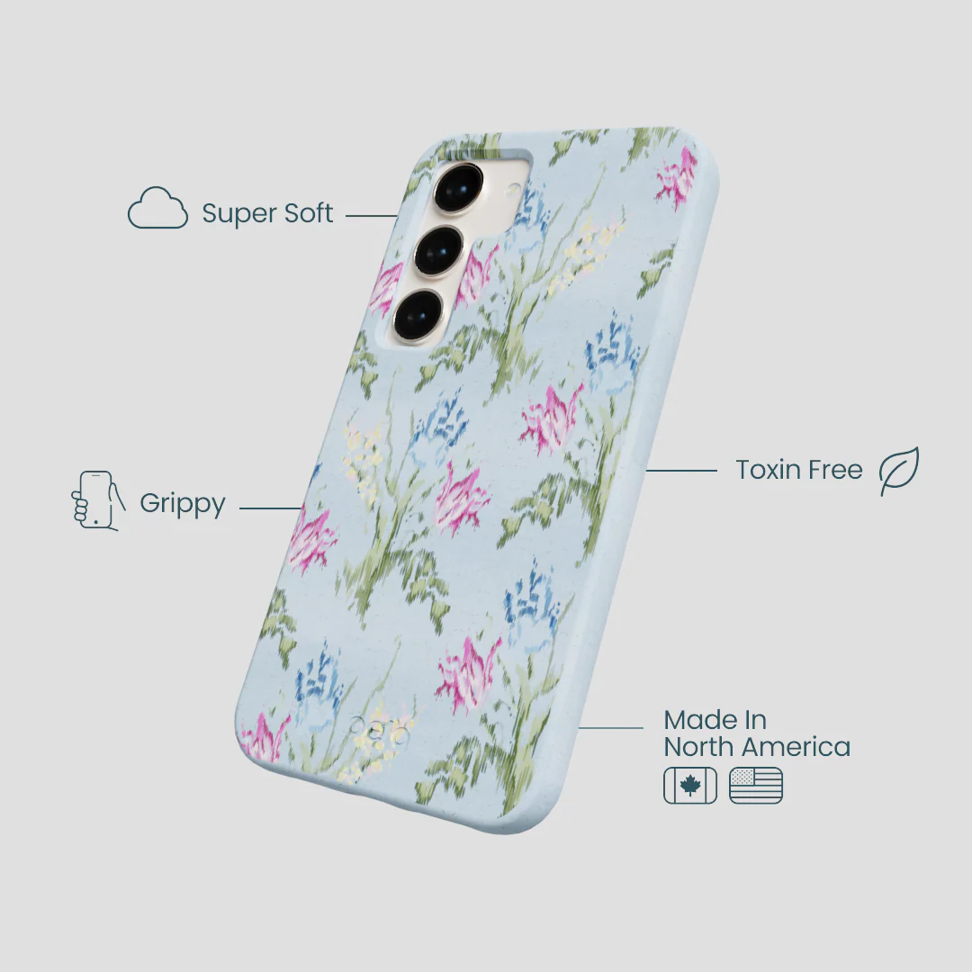 Powder Blue Floral Tapestry Samsung Galaxy S24 Case - Image 3