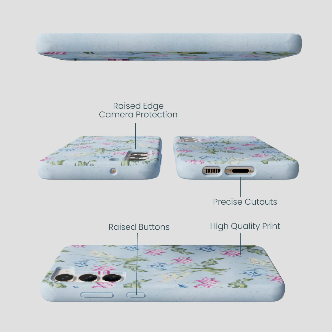 Powder Blue Floral Tapestry Samsung Galaxy S24+(Plus) Case - Image 2
