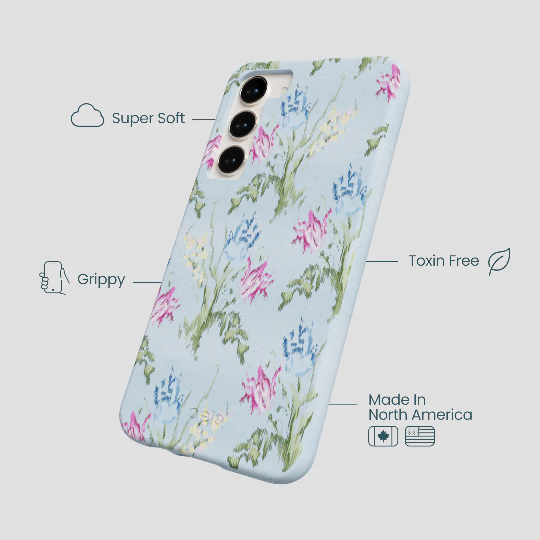 Powder Blue Floral Tapestry Samsung Galaxy S24+(Plus) Case - Image 3