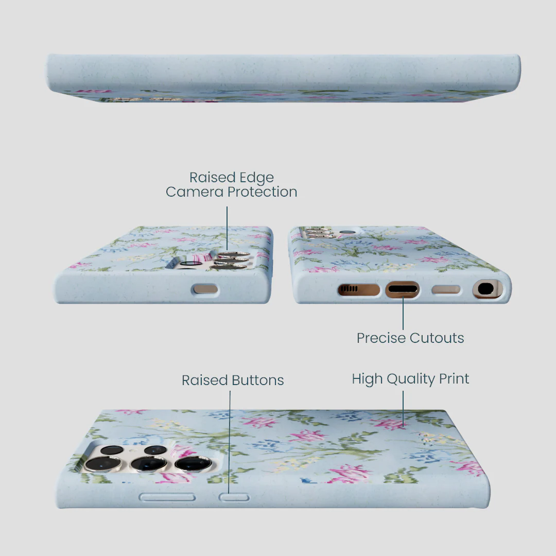 Powder Blue Floral Tapestry Samsung Galaxy S24 Ultra Case - Image 2